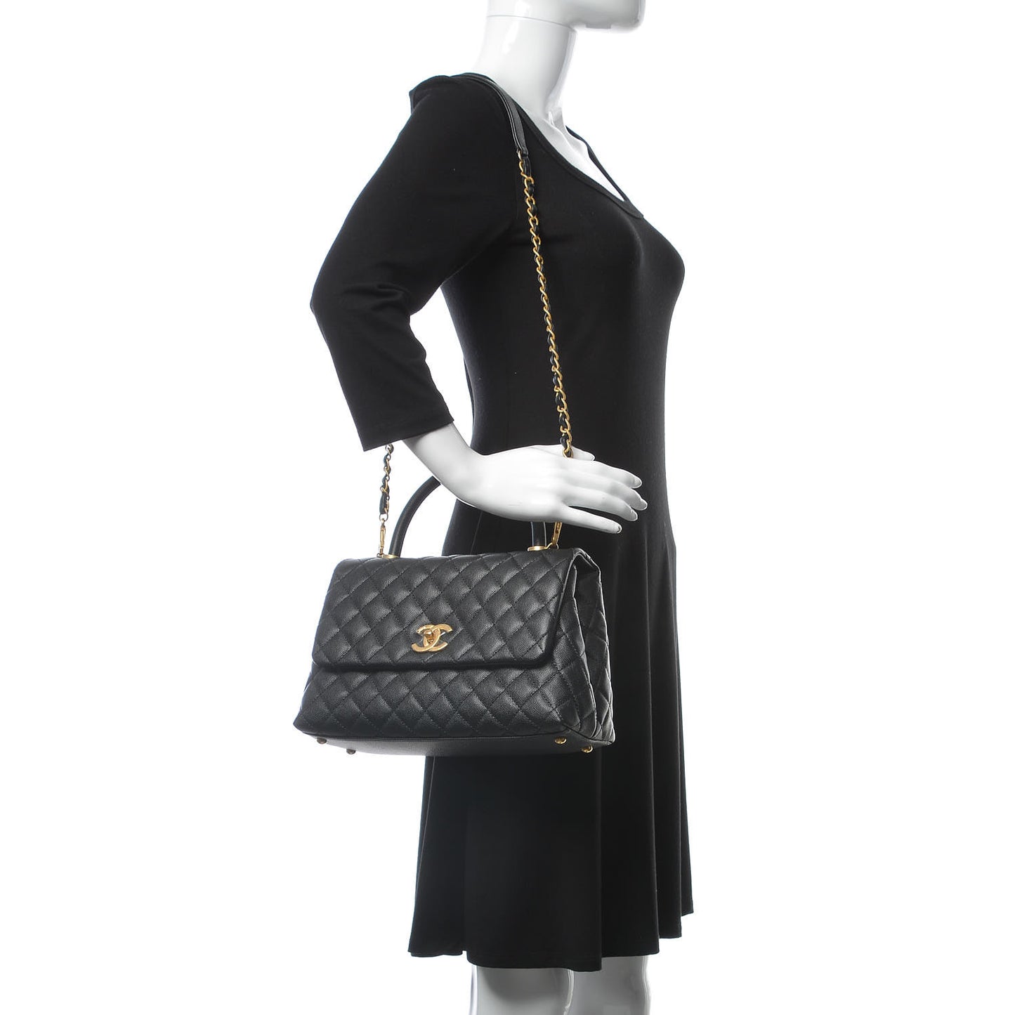 Caviar Quilted Small Coco Handle Flap Black