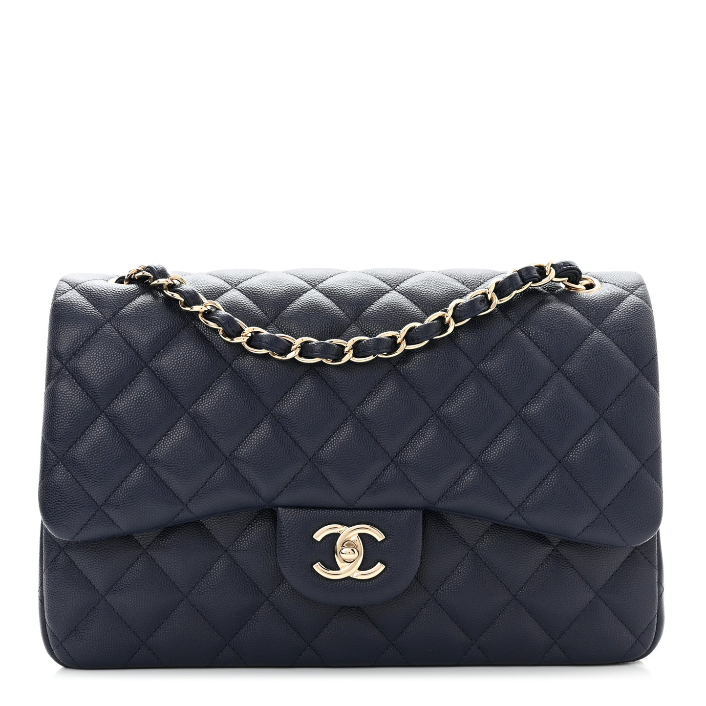 Caviar Quilted Jumbo Double Flap Navy Blue