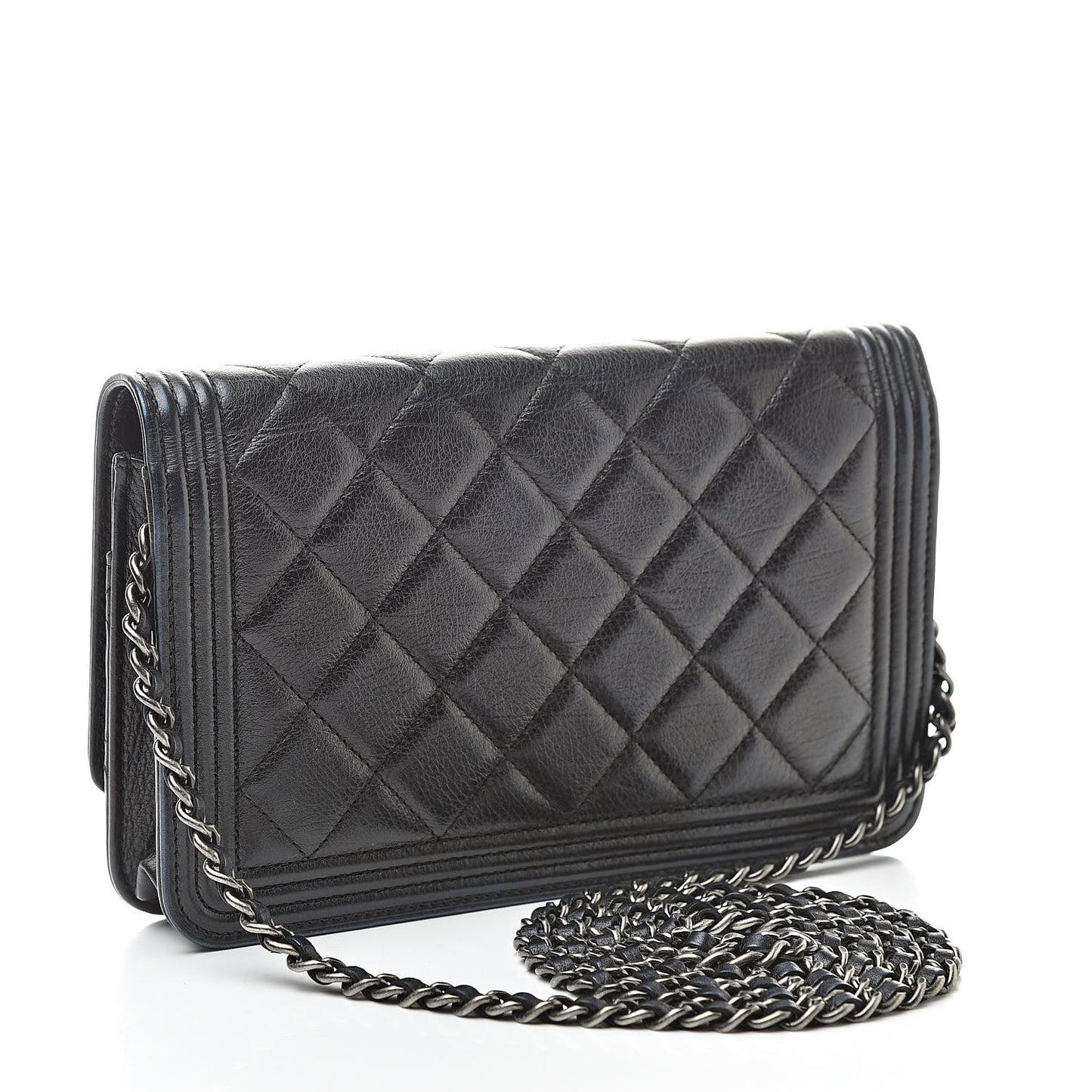 Aged Calfskin Calfskin Quilted Boy Wallet On Chain WOC Black