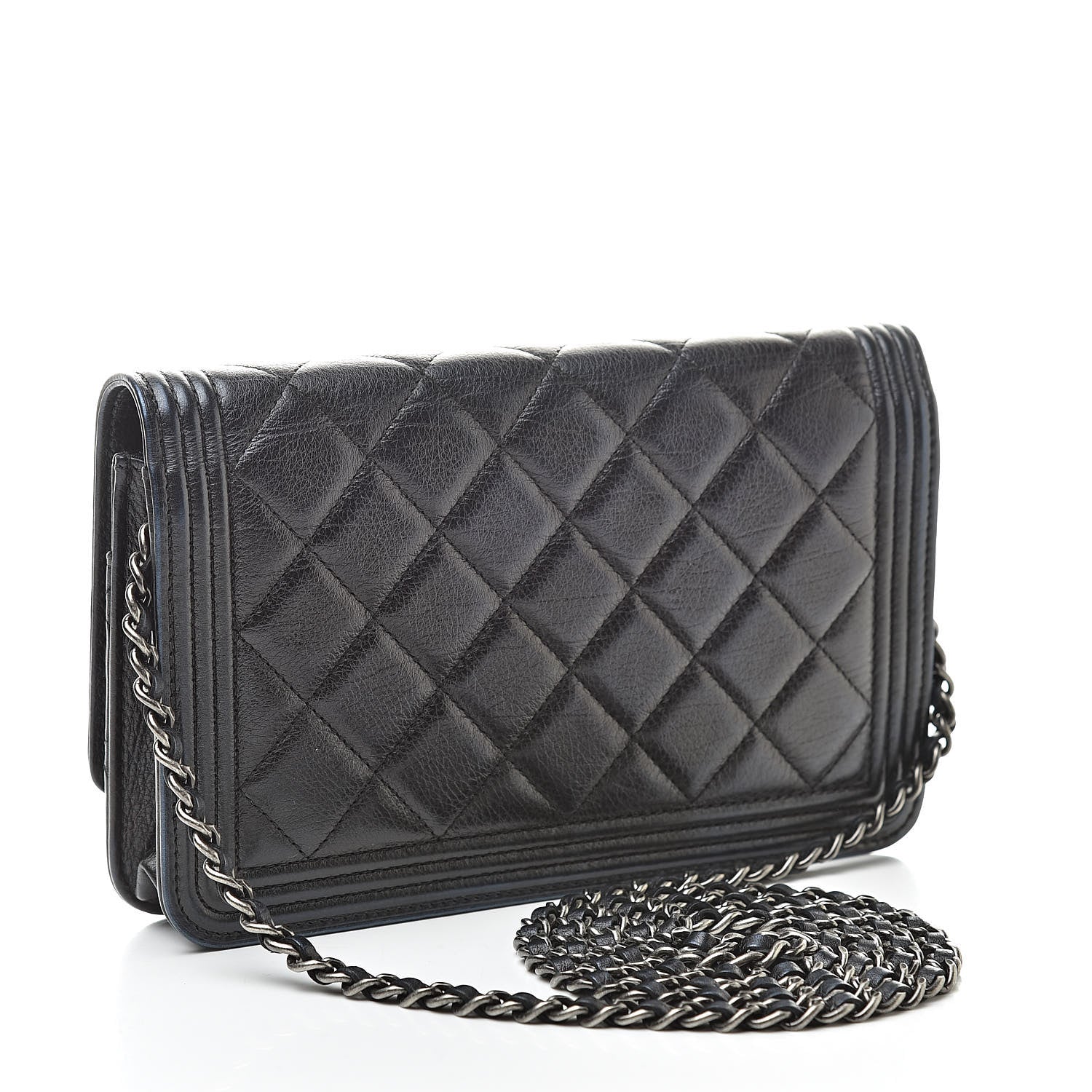 Chanel Aged Calfskin Calfskin Quilted Boy Wallet On Chain WOC Black 3 of 13