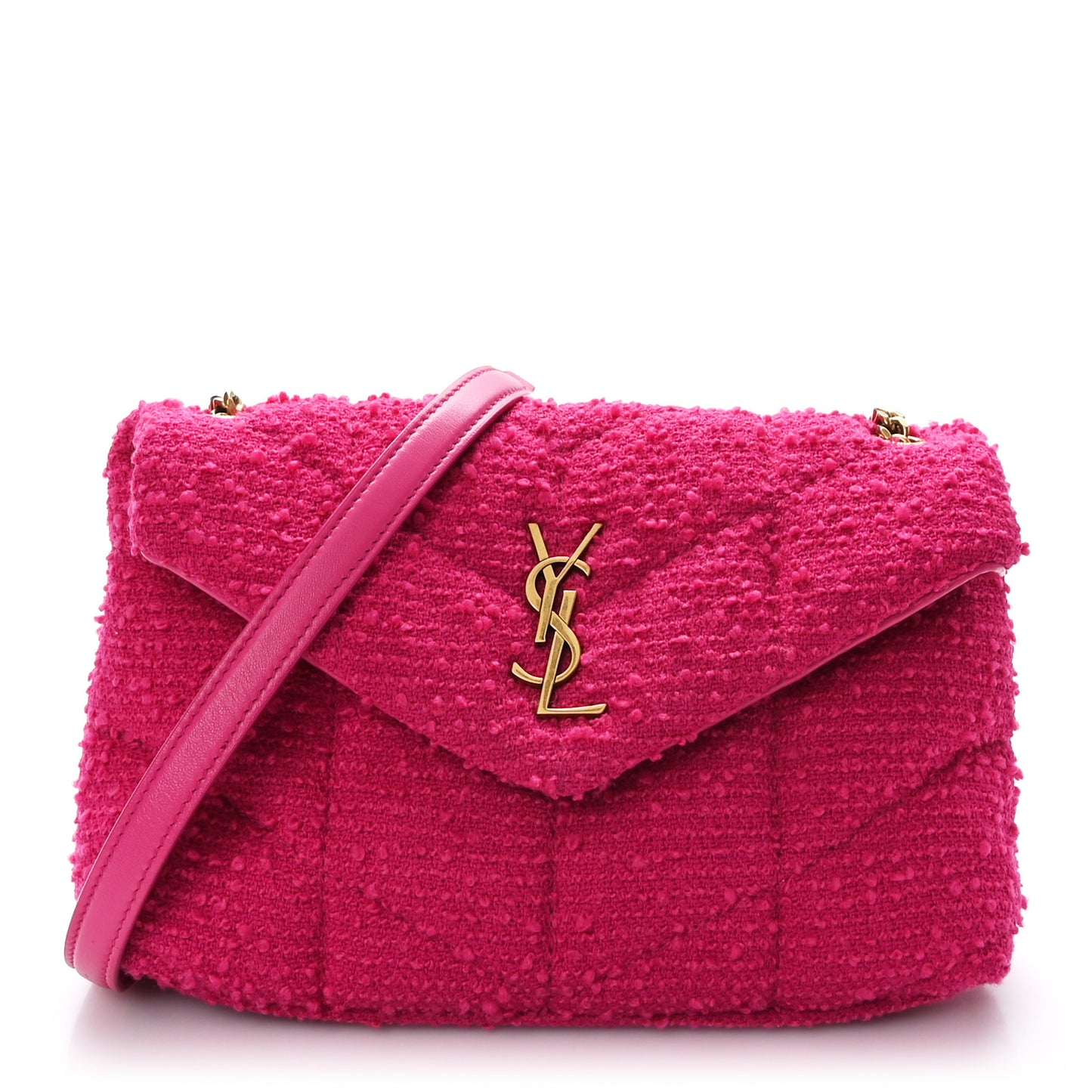 Boucle Tweed Quilted Toy Loulou Puffer Monogram Chain Satchel Magenta