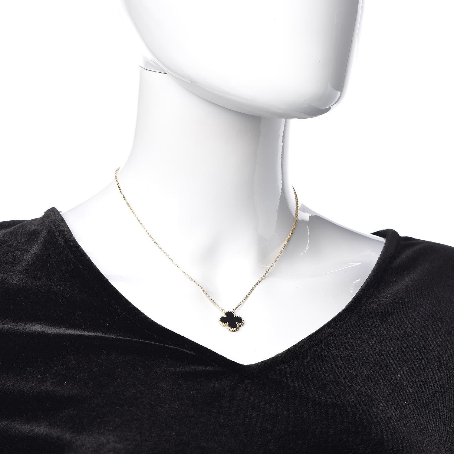 Van Cleef & Arpels 18K Yellow Gold Black Onyx Vintage Alhambra Pendant Necklace 2 of 7