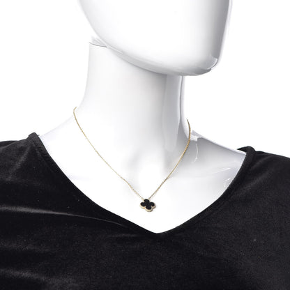 Van Cleef & Arpels 18K Yellow Gold Black Onyx Vintage Alhambra Pendant Necklace 2 of 7