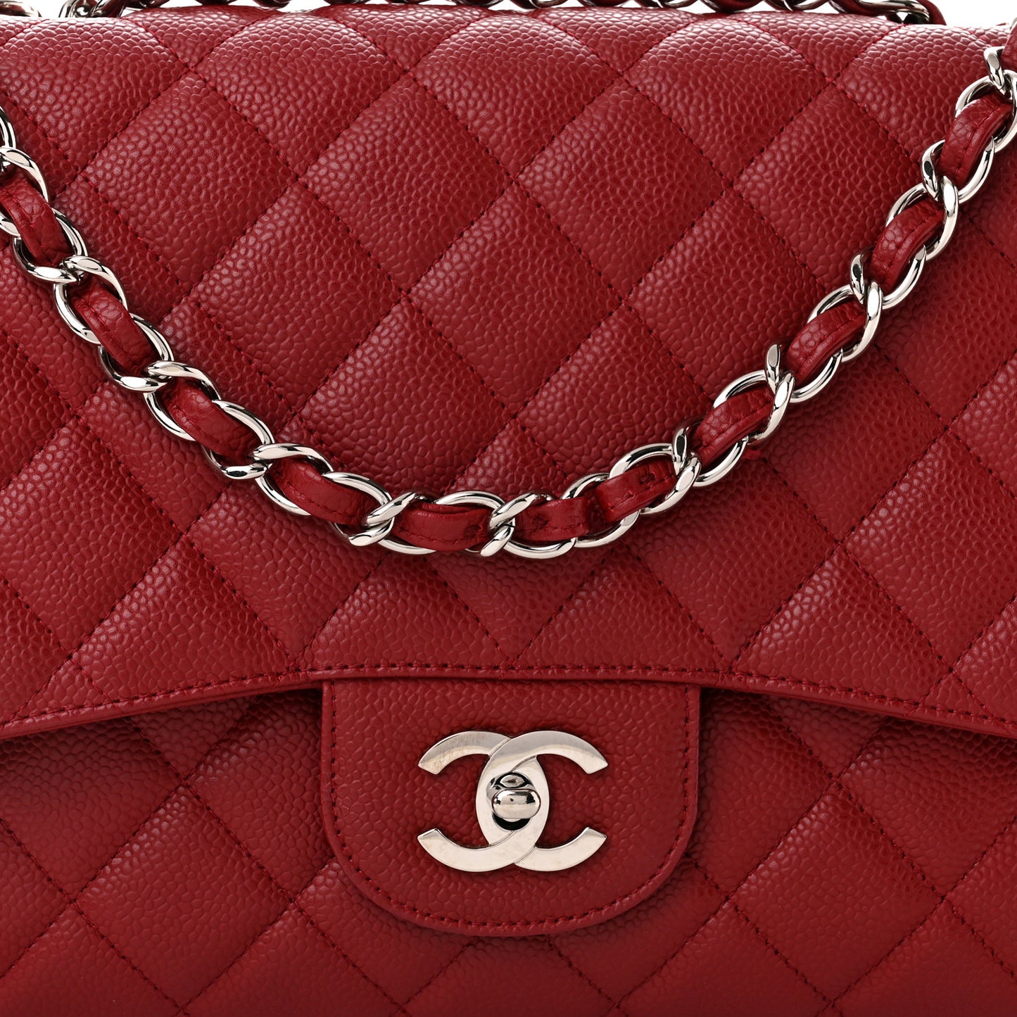 Caviar Quilted Jumbo Single Flap Dark Red
