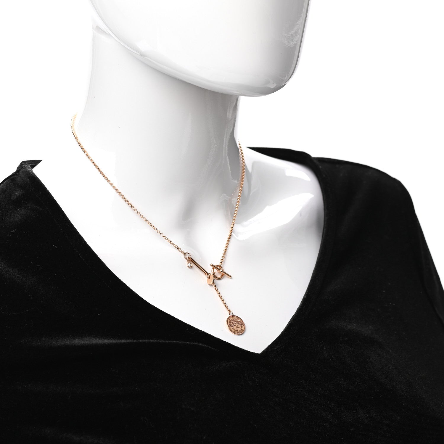 Hermes 18K Rose Gold Diamond PM Ex-Libris Pendant Necklace 2 of 5
