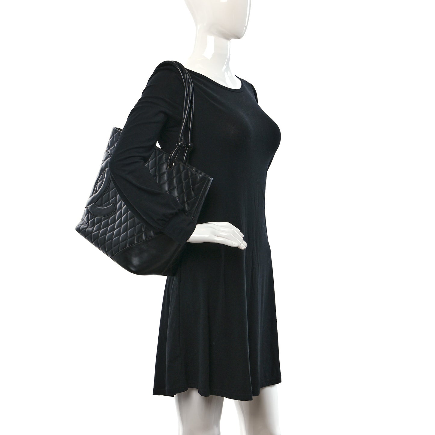 Calfskin Quilted Large Cambon Tote Black