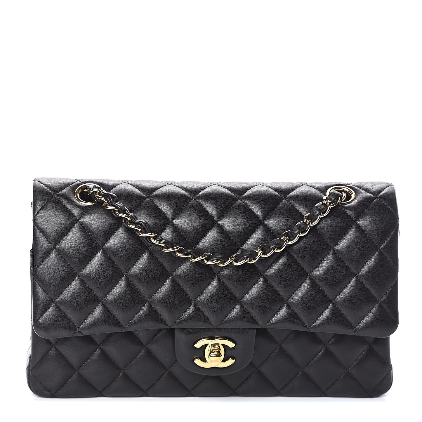 Lambskin Quilted Medium Double Flap Black