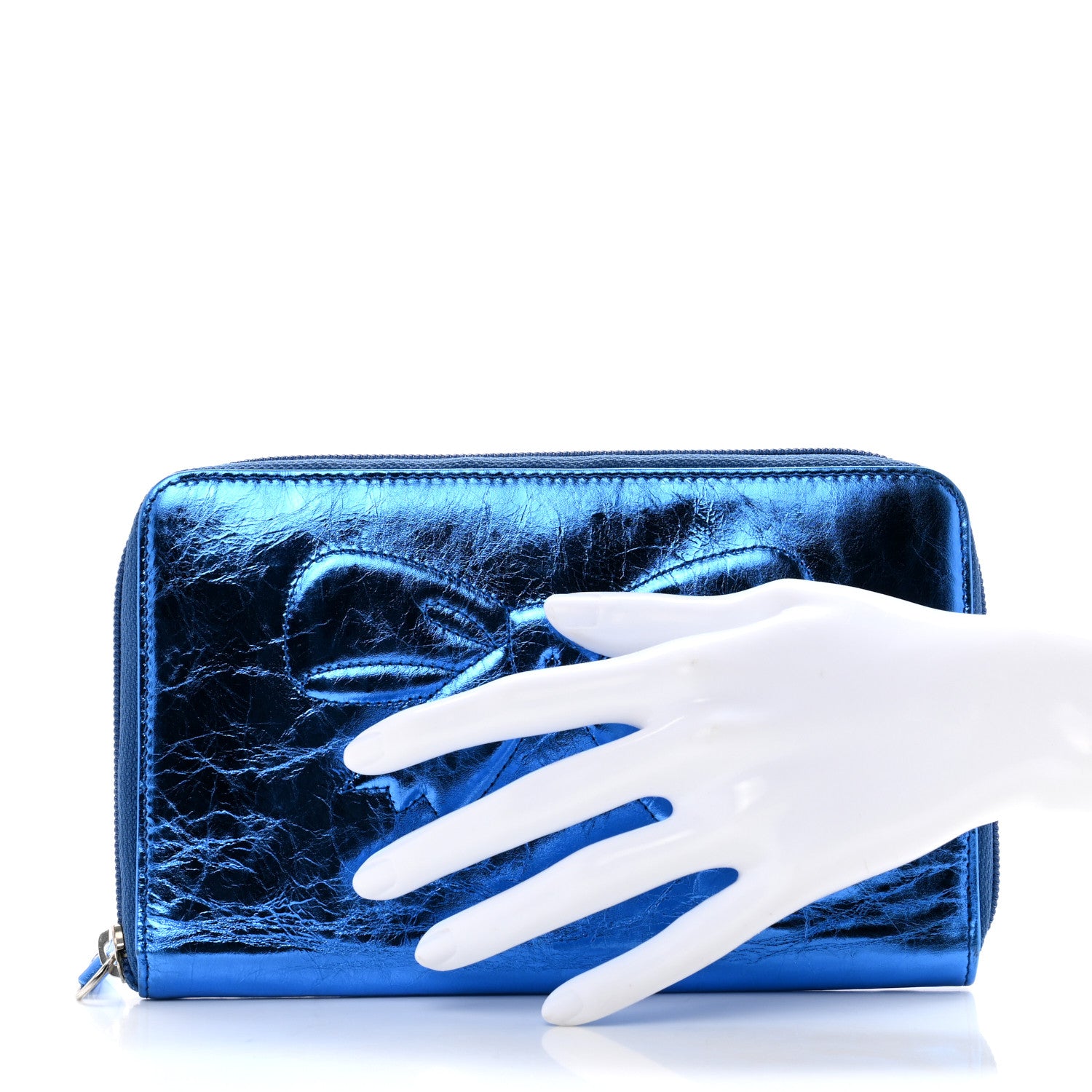 Chanel Metallic Aged Calfskin CC Bow Wallet Blue 2 of 8