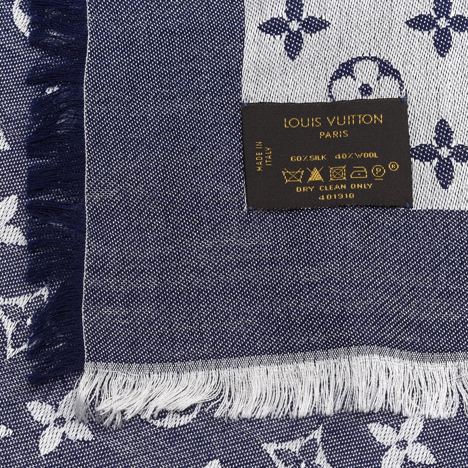 Louis Vuitton Silk Wool Monogram Denim Shawl Blue 4 of 4