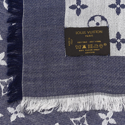 Louis Vuitton Silk Wool Monogram Denim Shawl Blue 4 of 4