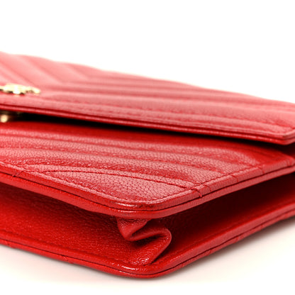 Chanel Goatskin Chevron Quilted Statement Wallet On Chain WOC Red 11 of 12