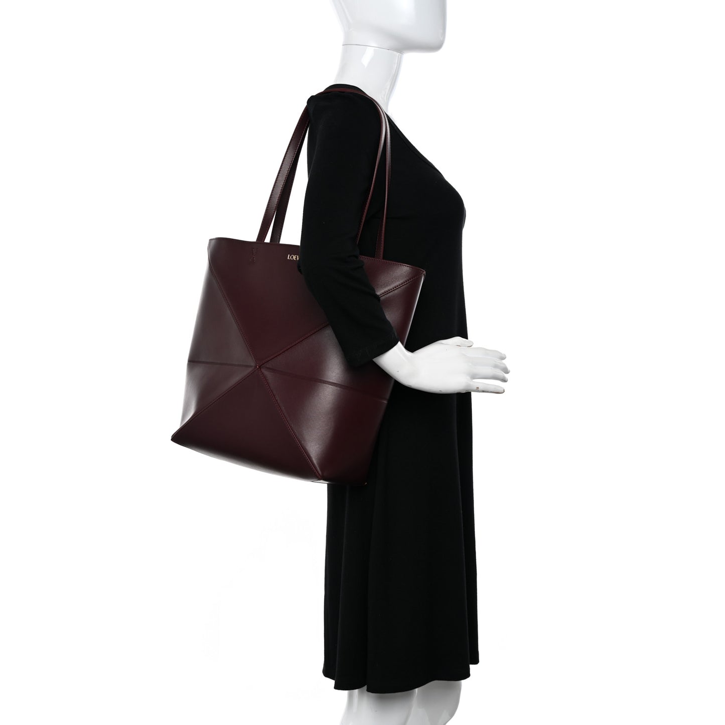 Shiny Calfskin Medium Puzzle Fold Tote Dark Burgundy