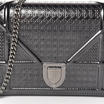 Christian Dior Metallic Patent Micro-Cannage Diorama Wallet on Chain Pouch Black 7 of 10
