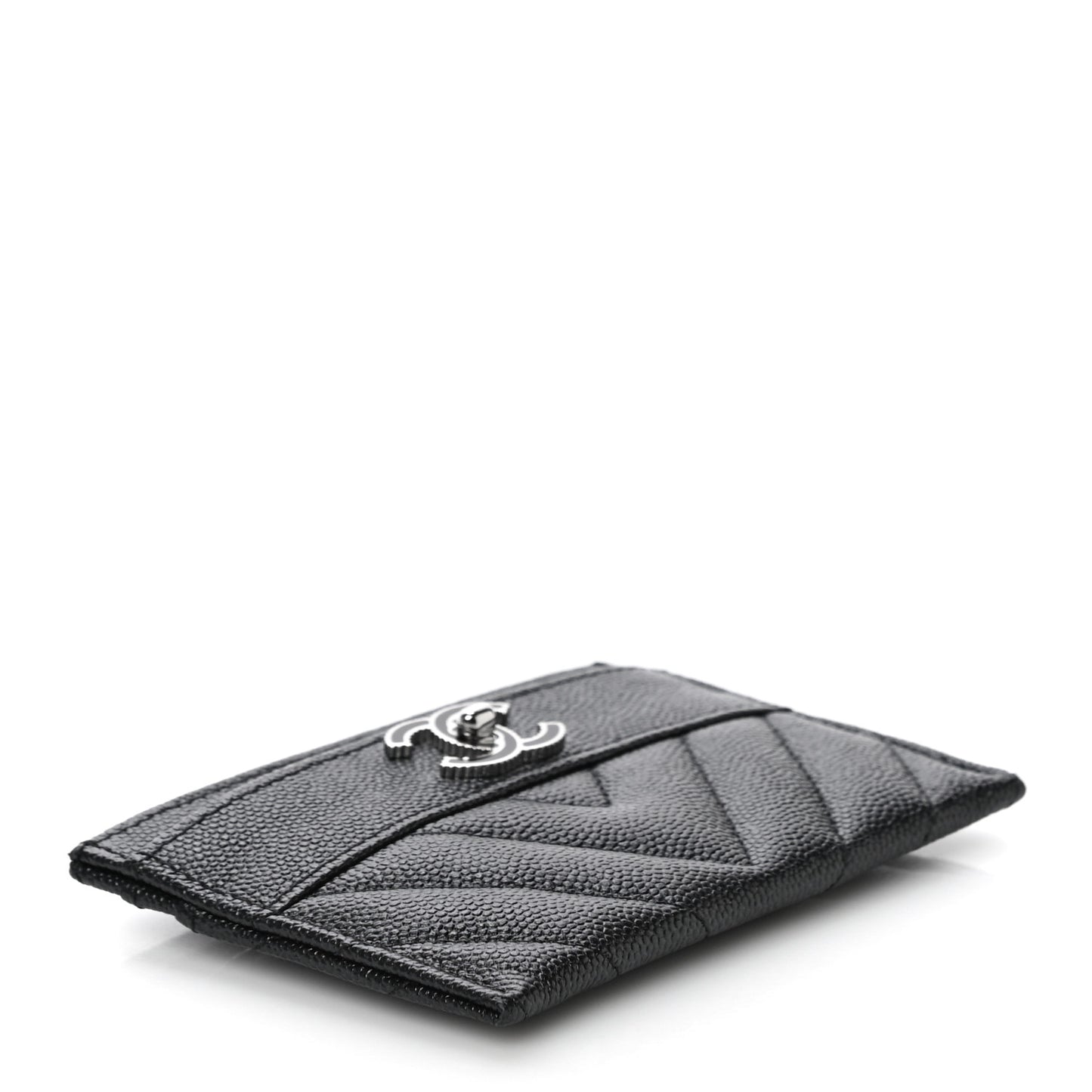 Caviar Chevron Quilted Vintage Mademoiselle Card Holder Black
