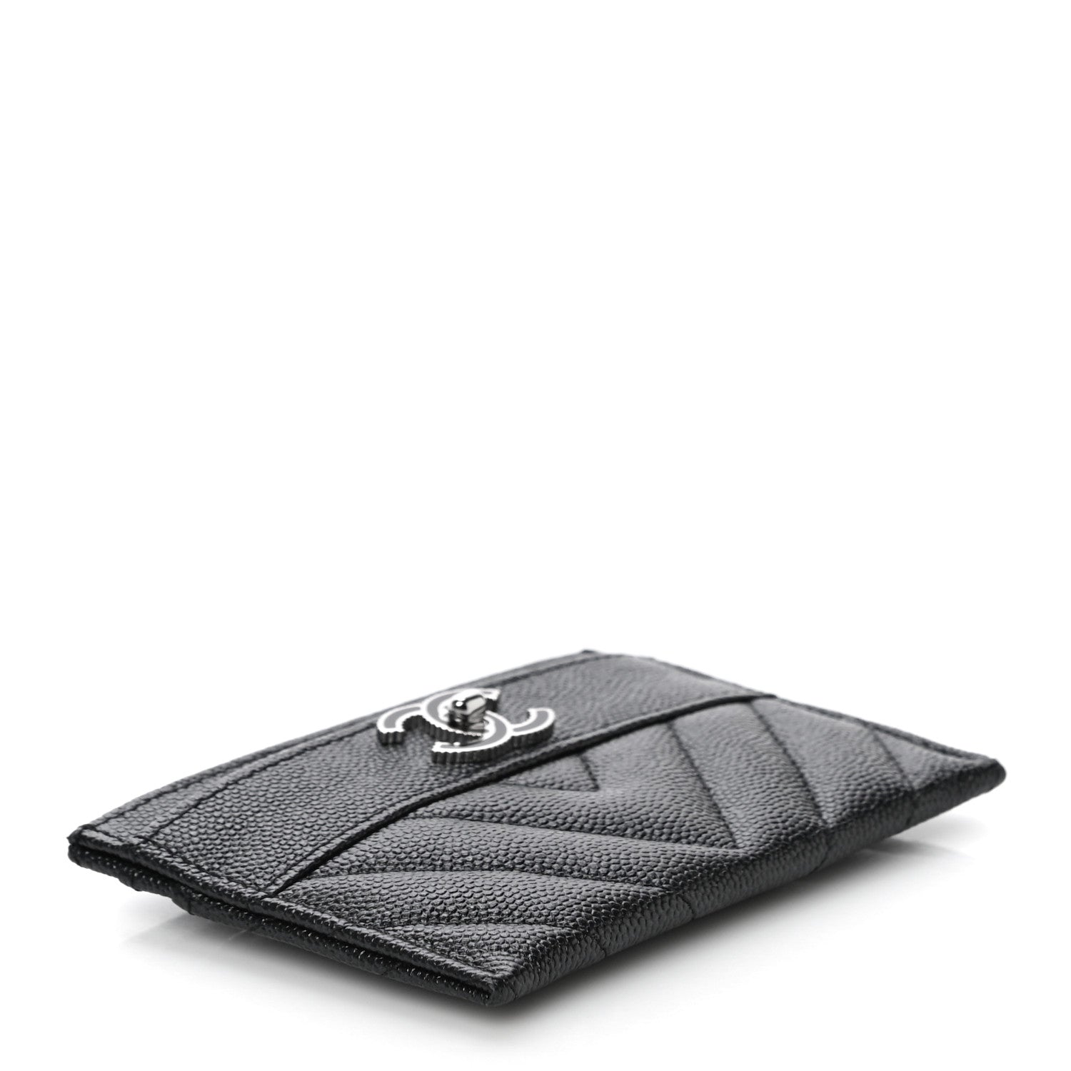 Chanel Caviar Chevron Quilted Vintage Mademoiselle Card Holder Black 4 of 12