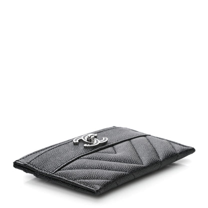 Chanel Caviar Chevron Quilted Vintage Mademoiselle Card Holder Black 4 of 12