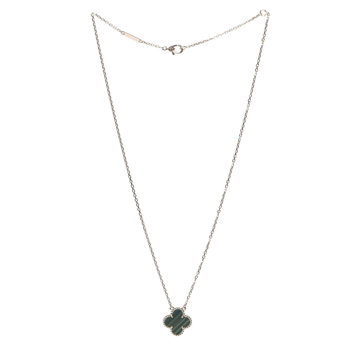 18K Yellow Gold Malachite Vintage Alhambra Pendant Necklace