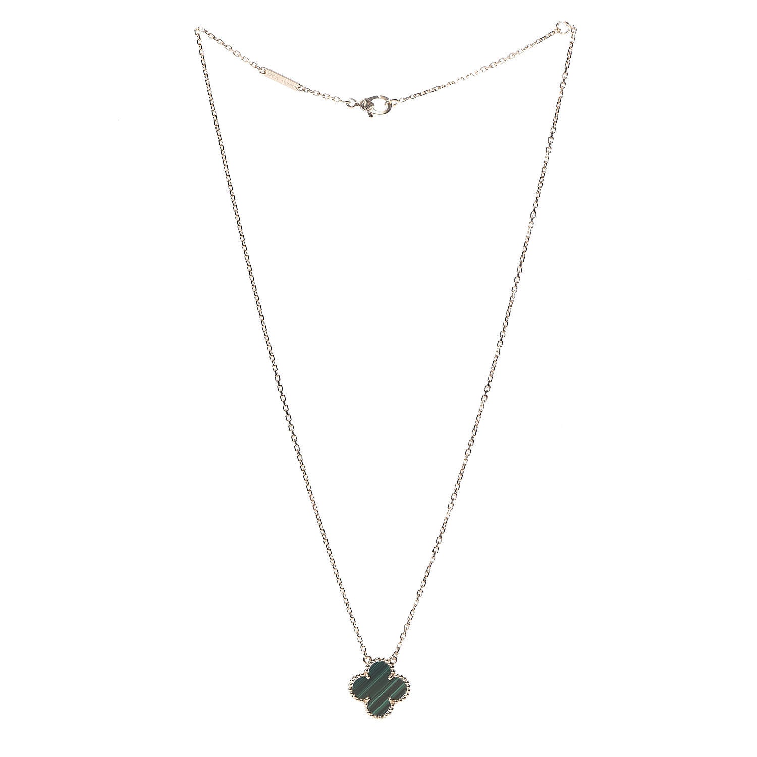 Van Cleef & Arpels 18K Yellow Gold Malachite Vintage Alhambra Pendant Necklace 3 of 8