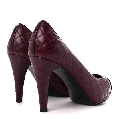 Chanel Lambskin Quilted CC Cap Toe Pumps 36 Burgundy Black 4 of 10