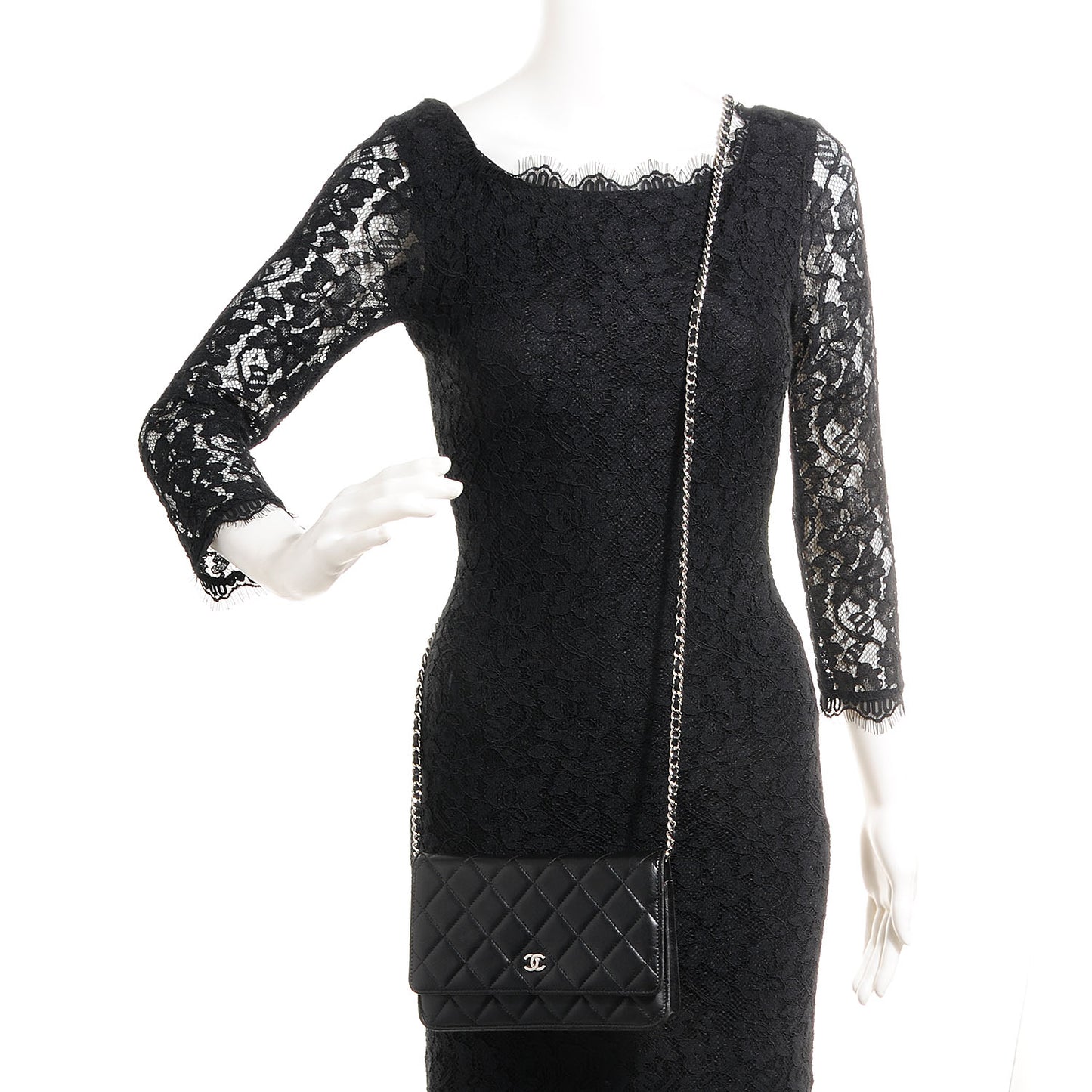 Lambskin Quilted Wallet On Chain WOC Black
