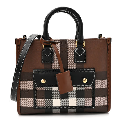 Burberry E-Canvas Check Calfskin Mini Freya Tote Dark Birch Brown 1 of 12