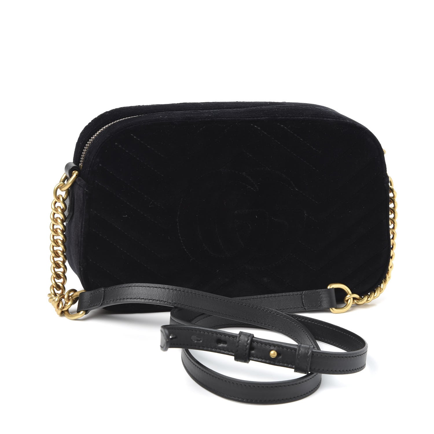 Gucci Velvet Matelasse Deer Embroidered Small GG Marmont Chain Shoulder Bag Black 2 of 9