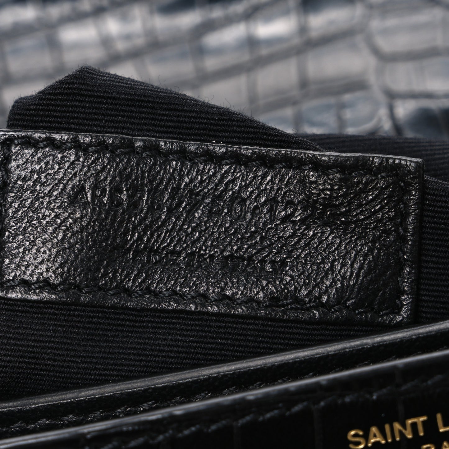 Calfskin Crocodile Embossed Monogram Cassandra Clasp Bag Black
