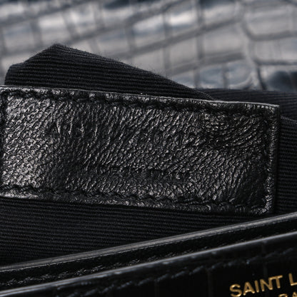 Saint Laurent Calfskin Crocodile Embossed Monogram Cassandra Clasp Bag Black 7 of 11
