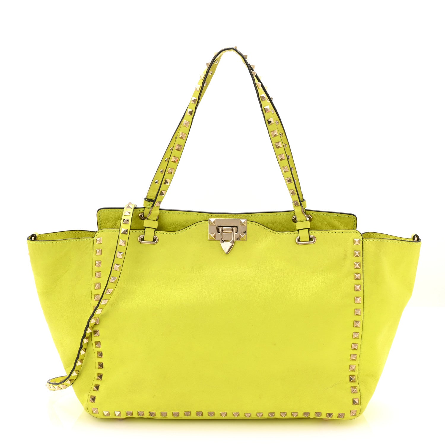 Valentino Garavani Vitello Medium Rockstud Tote Yellow Fluo 1 of 14