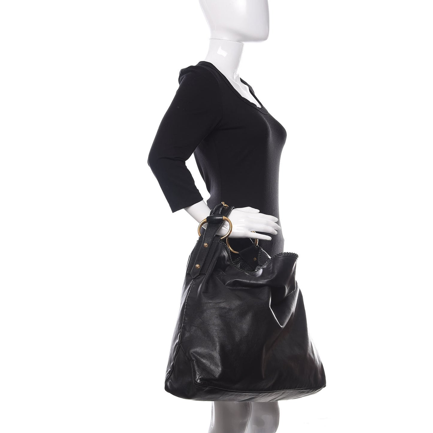 Calfskin Large Horsebit Chain Hobo Black