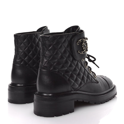 Chanel Shiny Lambskin Quilted Lace Up Combat Boots 41.5 Black 5 of 9