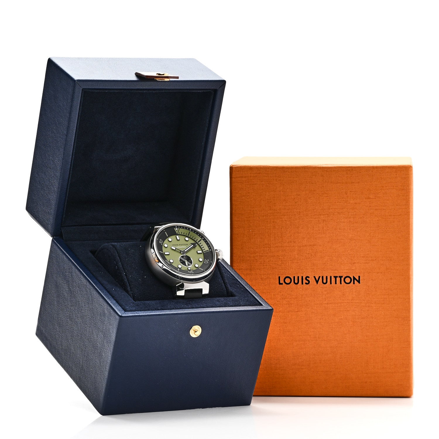 Louis Vuitton Stainless Steel Rubber 44mm Tambour Street Diver Automatic Watch Urban Green 5 of 5