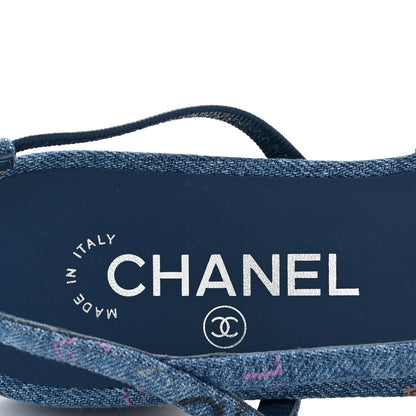 Chanel Denim Cap Toe CC Slingback Flats 39 Light Blue Multicolor 6 of 10