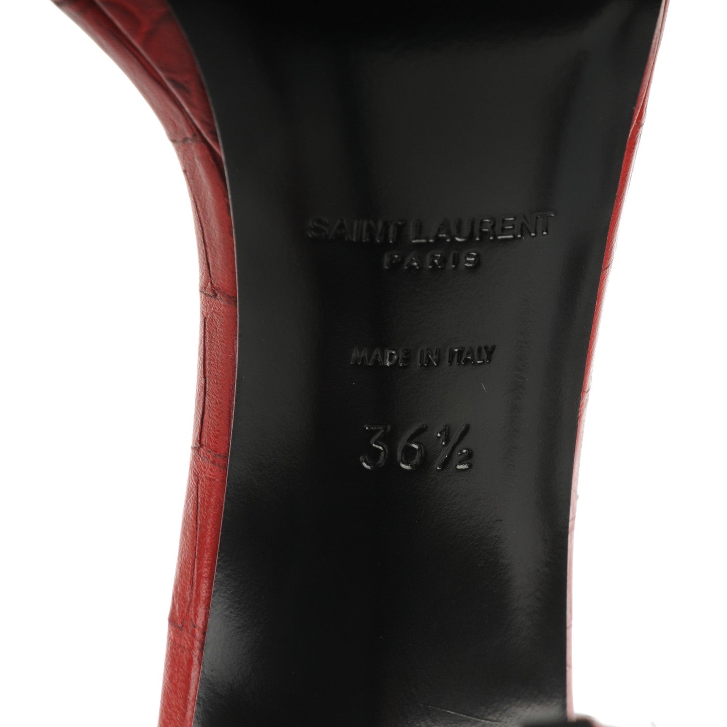 Saint Laurent Calfskin Crocodile Embossed Jane 105 Ankle Strap Sandals 36.5 New Red 7 of 7