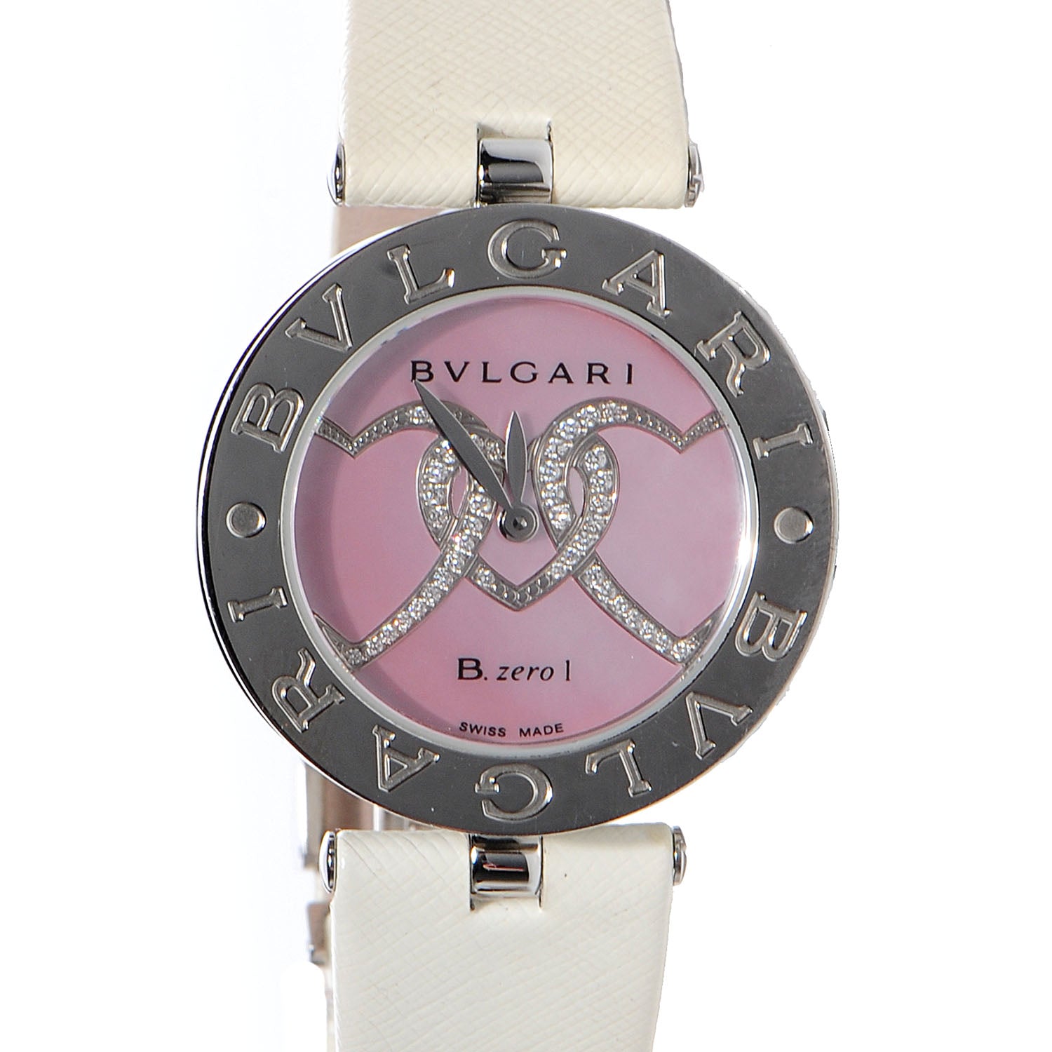 Bulgari BVLGARI Stainless Steel Calfskin Diamond Pink Mother of Pearl 30mm B.Zero1 Three Hearts Quartz Watch 1 of 8
