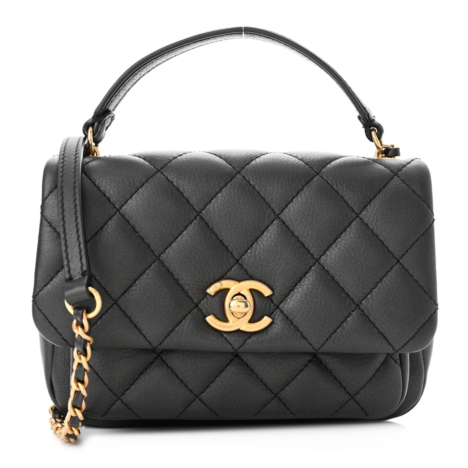 Chanel Calfskin Quilted Top Handle Flap Black 1 of 11