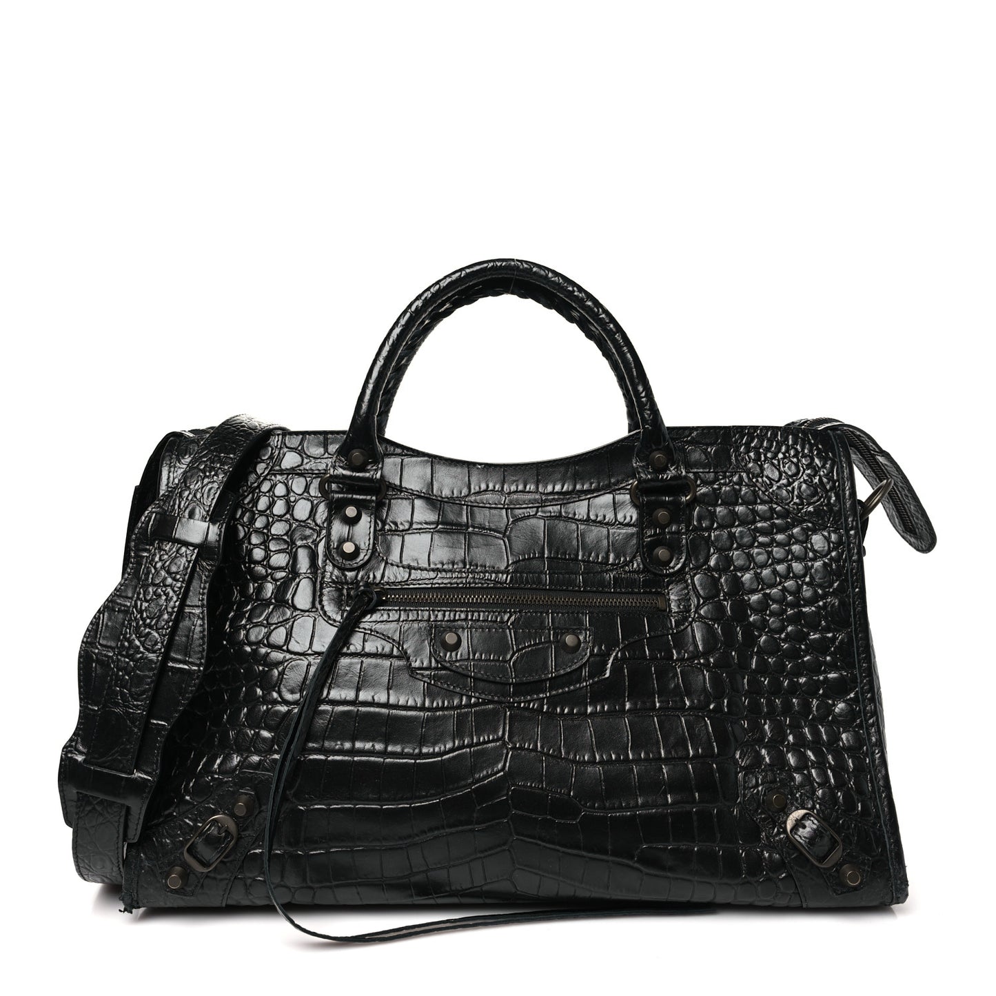 Calfskin Crocodile Embossed Classic Hardware City Black