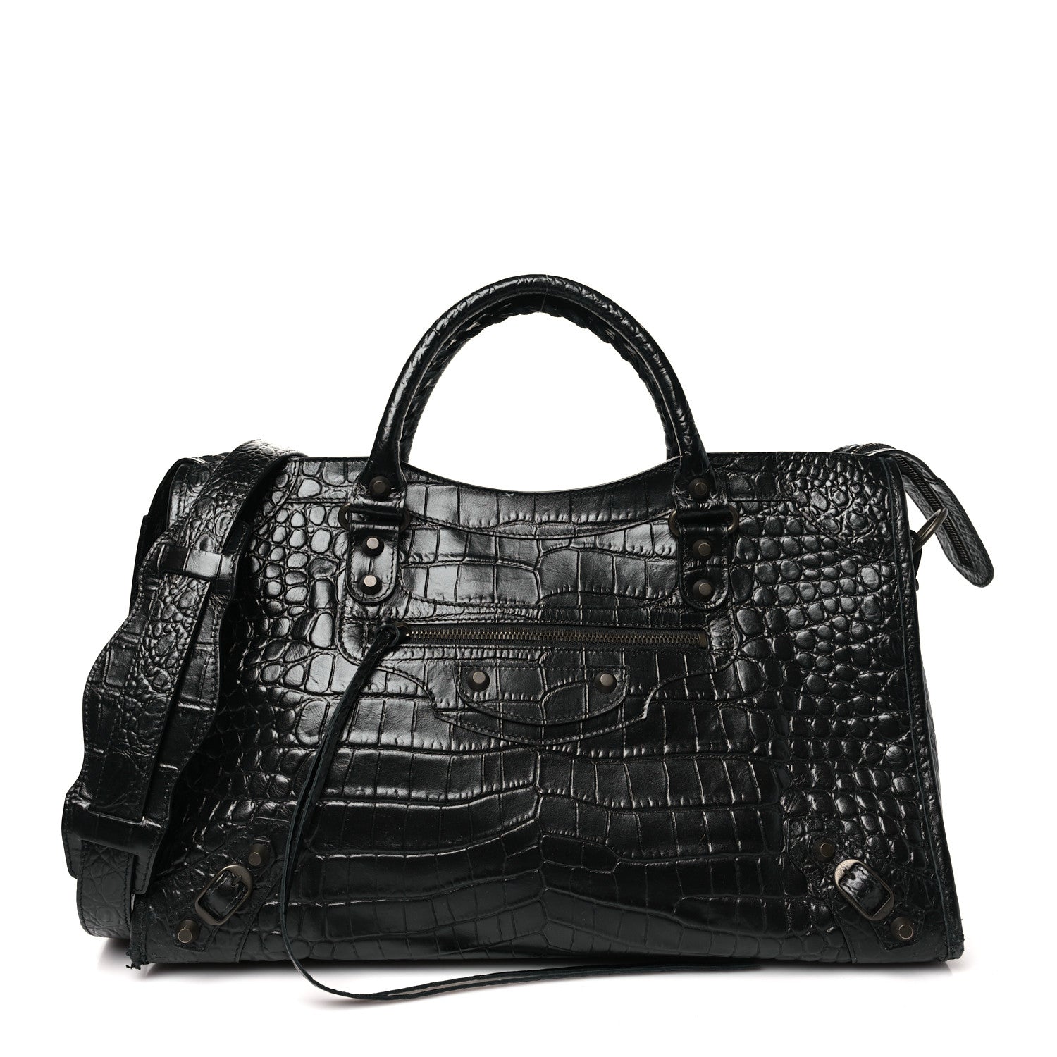 Balenciaga Calfskin Crocodile Embossed Classic Hardware City Black 1 of 13
