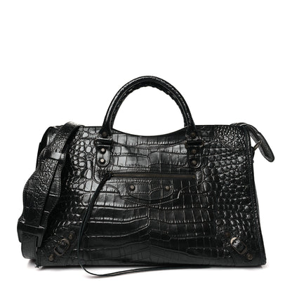 Balenciaga Calfskin Crocodile Embossed Classic Hardware City Black 1 of 13