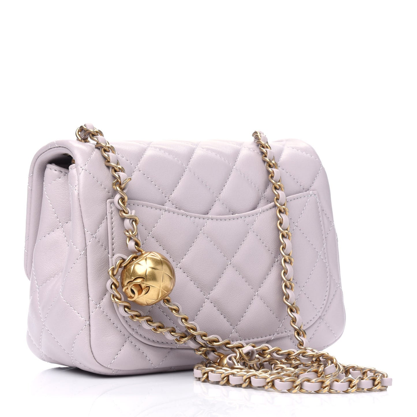 Lambskin Quilted Mini Pearl Crush Flap Light Purple