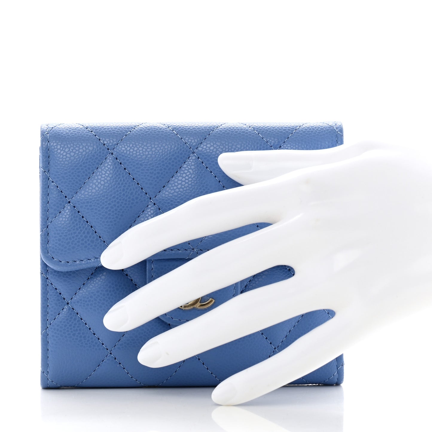 Caviar Quilted Compact Flap Wallet Blue