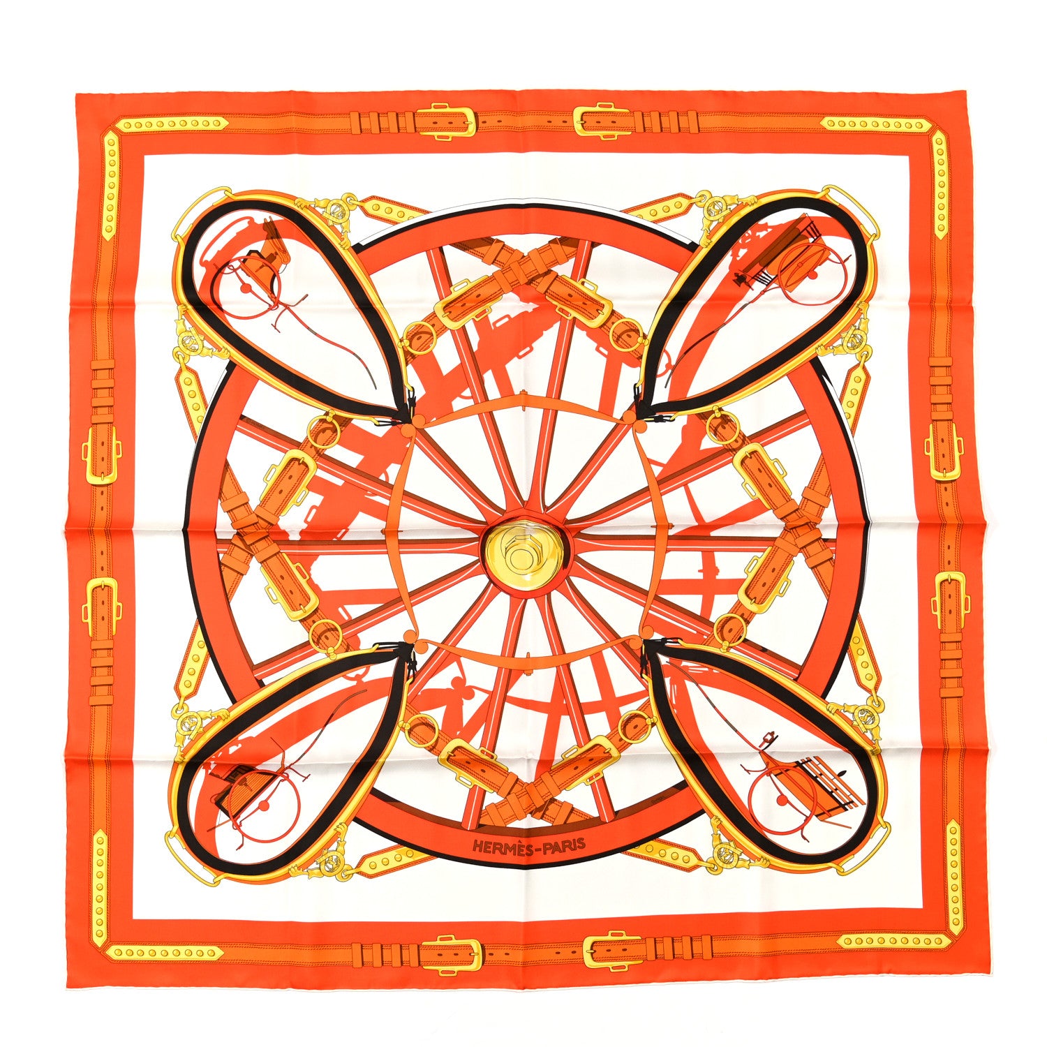 Hermes Silk En Roue Libre Scarf 90 White Orange Gold 1 of 6