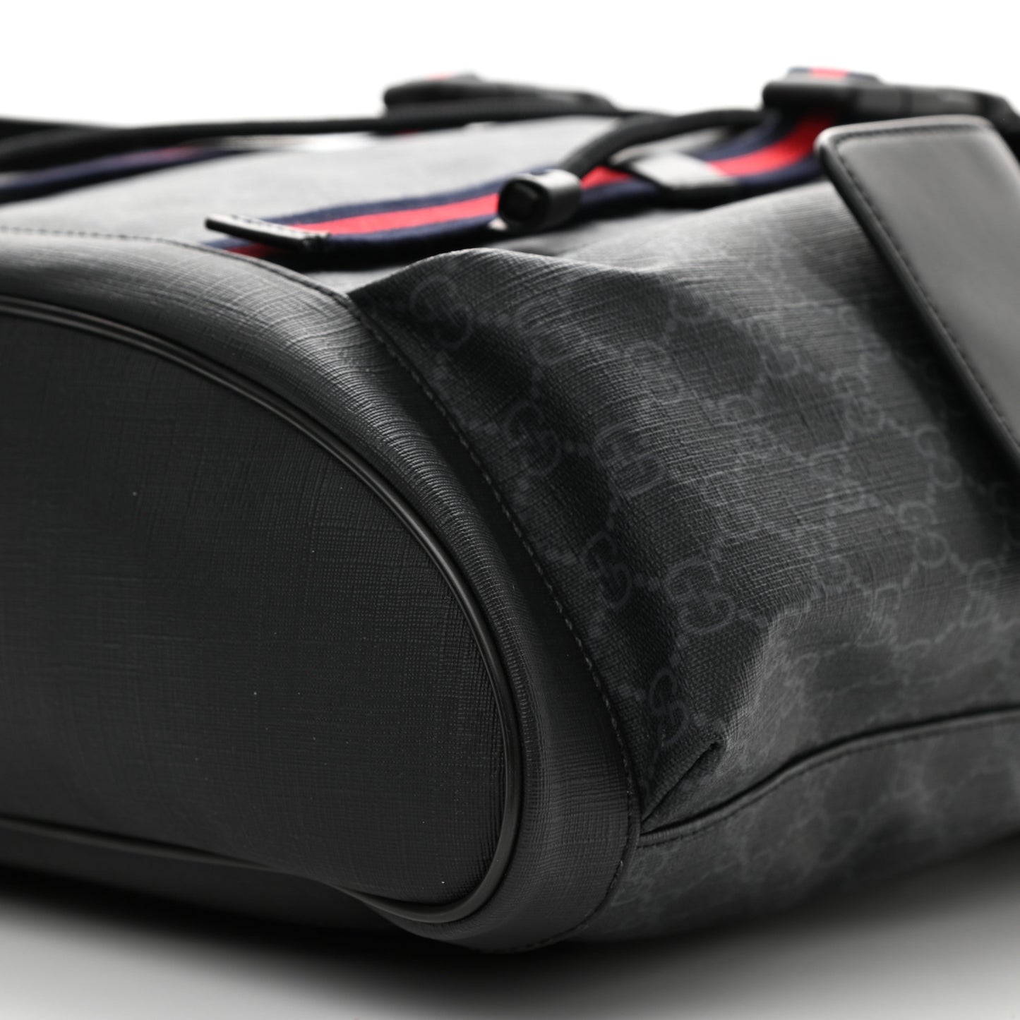 Soft GG Supreme Monogram Appia Calfskin Web Double Buckle Backpack Black
