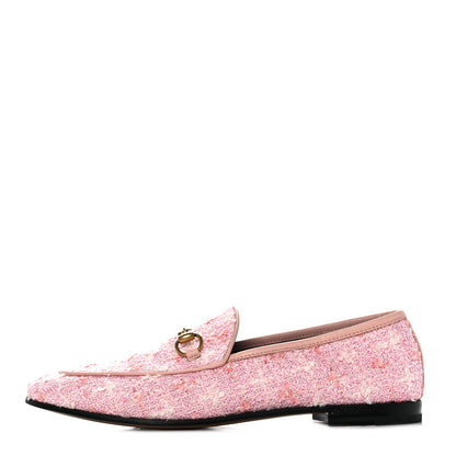Gucci Wool Tweed Horsebit Womens Jordaan Loafers 38.5 Pink White Perfect Pink 1 of 8