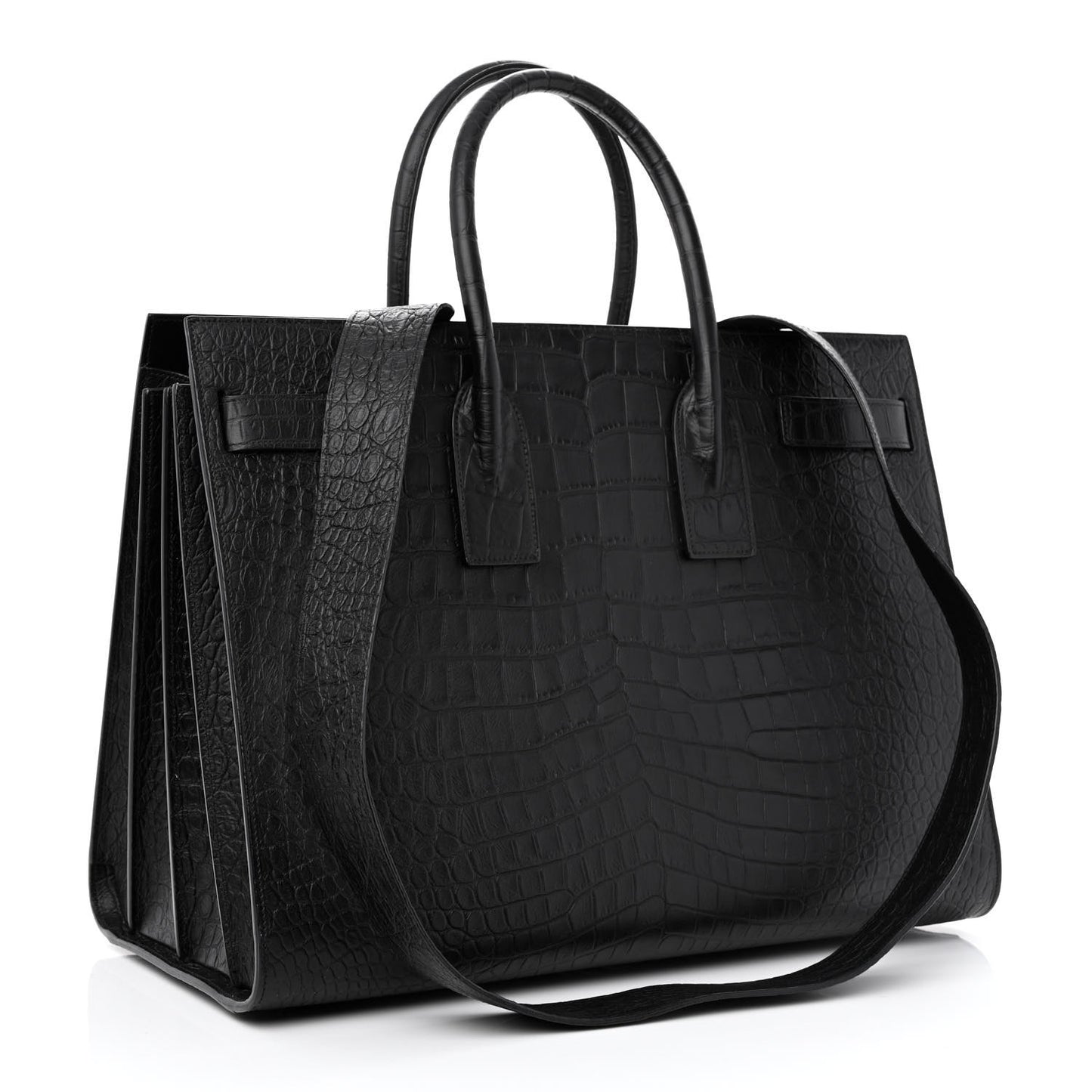 Calfskin Crocodile Embossed Large Sac De Jour Carryall Black