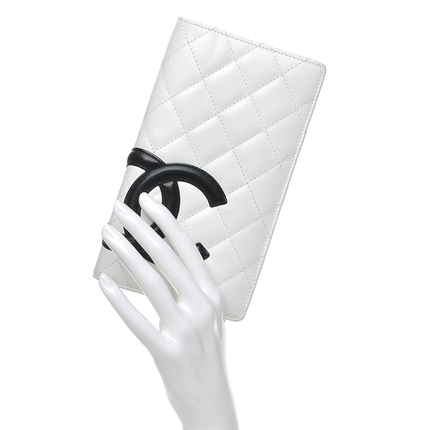 Calfskin Quilted Cambon Yen Wallet White Black