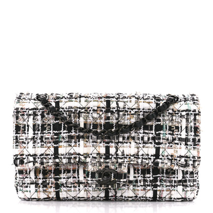 Chanel Tweed Quilted Medium Double Flap White Black Multicolor 1 of 11