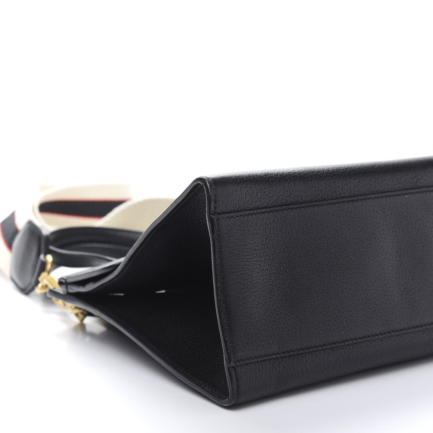 Grained Calfskin Web Crystal Butterfly Stripe Medium Totem Top Handle Bag Black