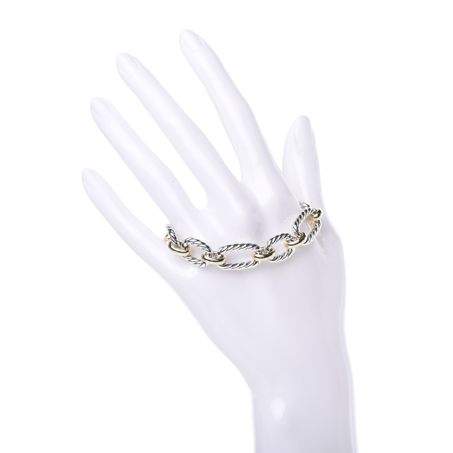 David Yurman Sterling Silver 18K Yellow Gold Blue Sapphire Cushion Link Bracelet 2 of 4