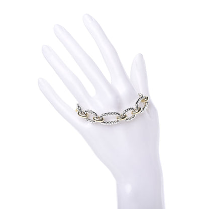 David Yurman Sterling Silver 18K Yellow Gold Blue Sapphire Cushion Link Bracelet 2 of 4